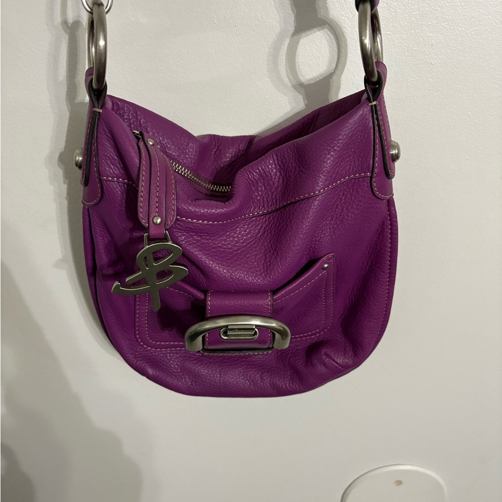 B Makowsky Crossbody Leather Handbag Purple - Picture 2 of 7